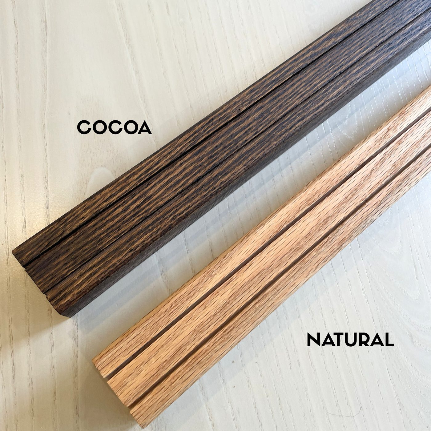 Natural and Cocoa oak finish comparison, side by side